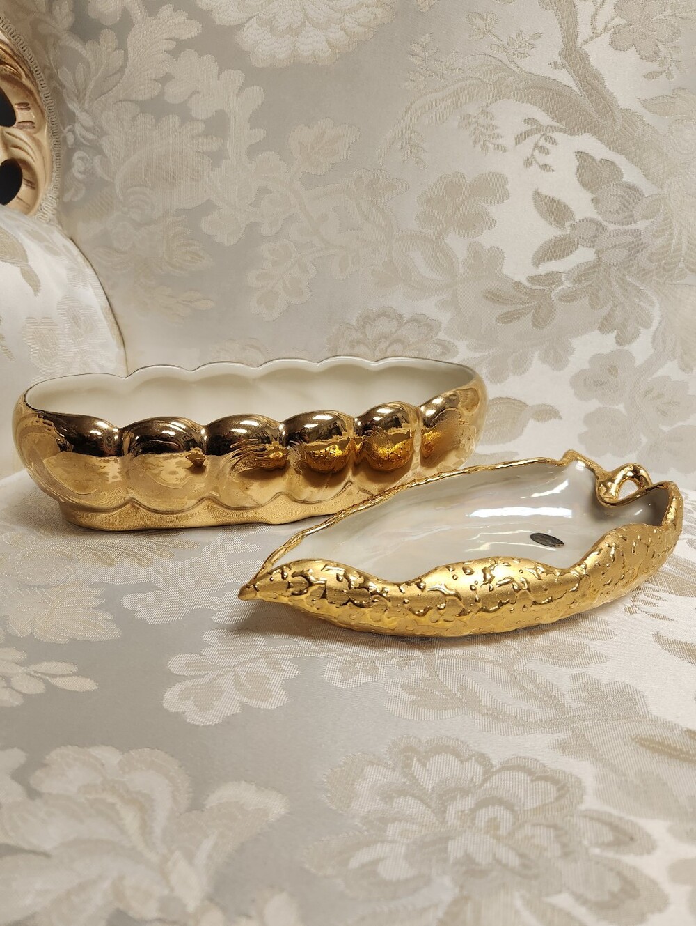 Vintage Mid Century Weeping Leaf Candy Dish & Sweyte Pottery Planter 22k Gold